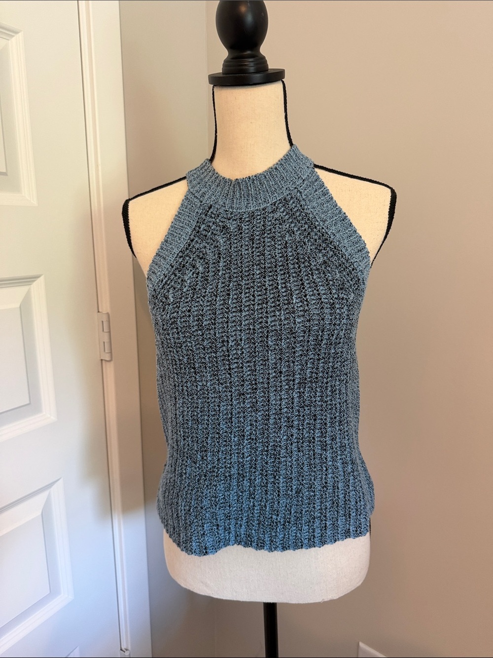 Promesa Dusty Blue Ribbed Halter Knit Tank
